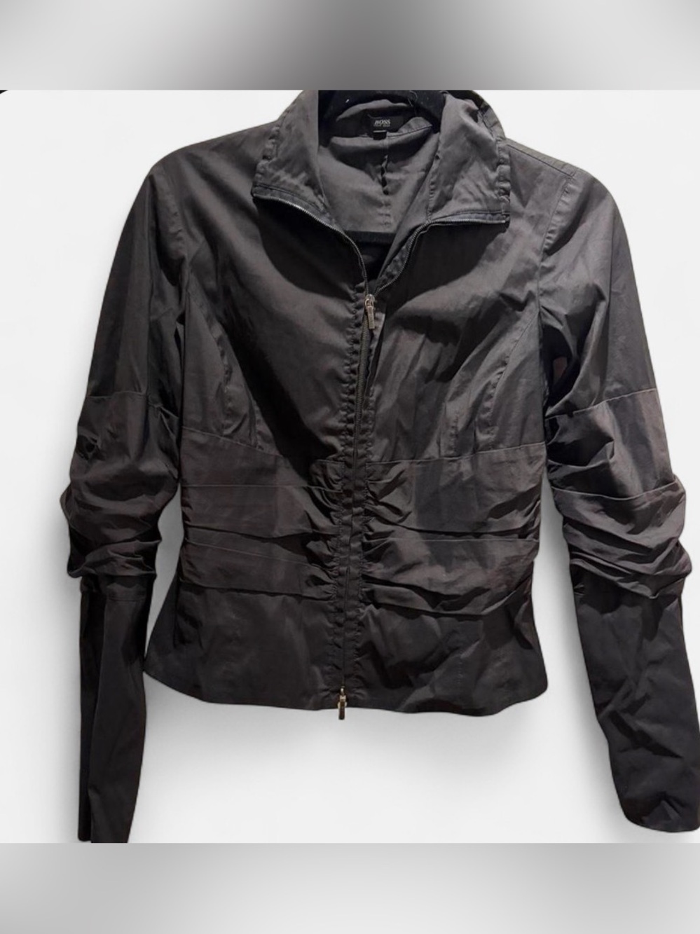 Boss by Hugo Boss Black Ruched Zip-Front Bomber Jacket